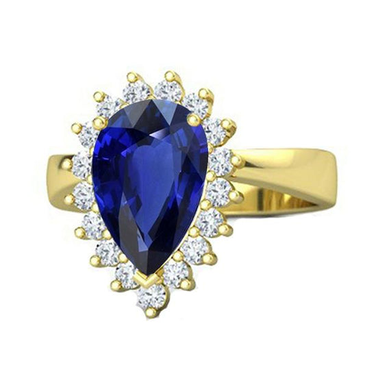 Halo-Ring aus Gelbgold im Blumenstil Ceylon Saphir & Diamanten 4 Karat - harrychadent.ch