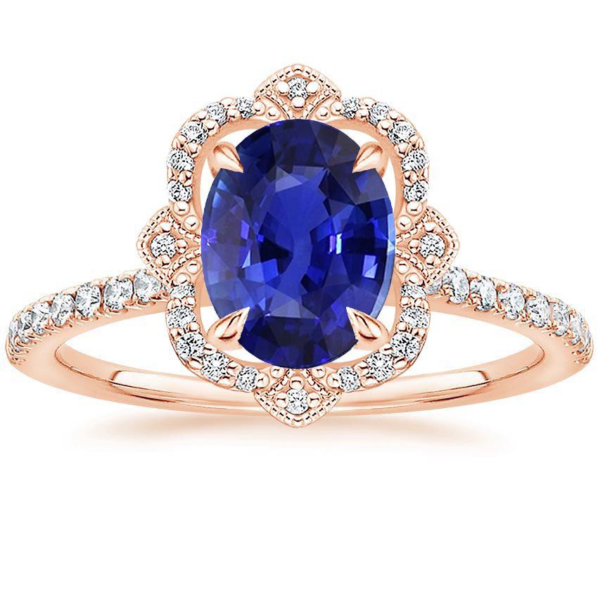 Halo-Ring aus Roségold Ovaler srilankischer Saphir & Diamanten 3,25 Karat - harrychadent.ch