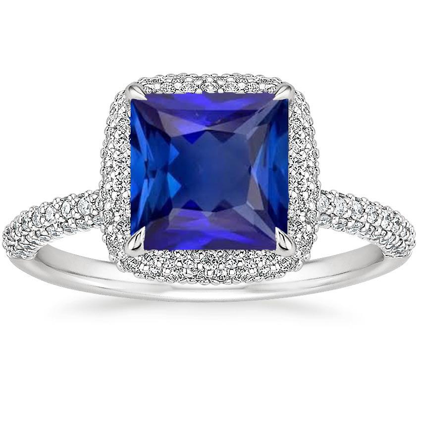 Halo-Ring aus Weißgold 6,50 Karat Prinzessin Blauer Saphir mit Akzenten - harrychadent.ch