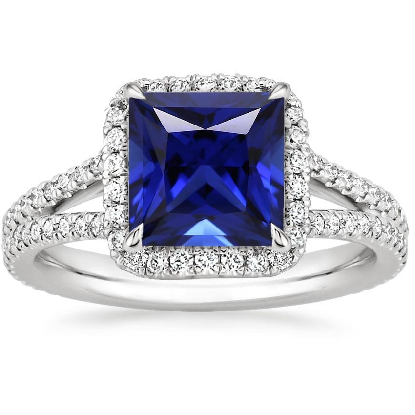 Halo Ring Blauer Saphir und Diamant 6,5 Karat Prinzessin mit Akzent - harrychadent.ch