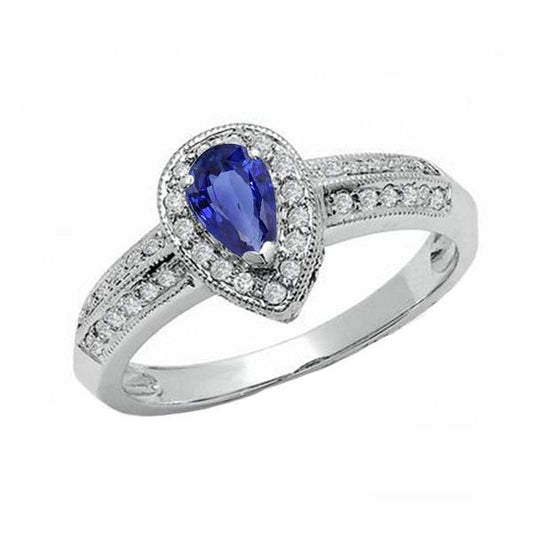 Halo Ring Doppelschaft Birne Blauer Saphir & Diamanten 2 Karat - harrychadent.ch