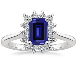Halo Ring Flower Style Smaragd Ceylon Saphir & Diamant 4,50 Karat