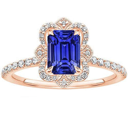 Halo Ring Flower Style Smaragdblauer Saphir & Diamant 4,25 Karat