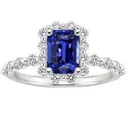 Halo Ring Flower Style Strahlend blauer Saphir & Diamant 4,25 Karat