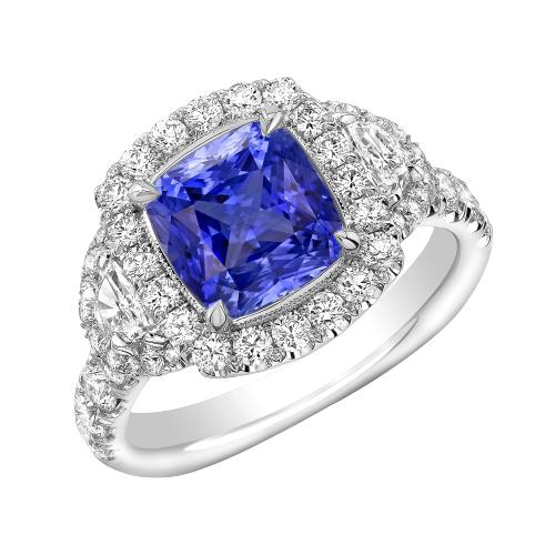 Halo Ring Halbmond & Runder Diamant Saphir Edelstein Schmuck 4 Karat - harrychadent.ch