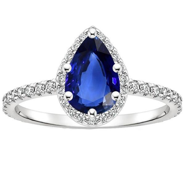 Halo Ring mit srilankischem Saphir im Birnenschliff & Diamanten in Pavé-Fassung 4,75 Karat