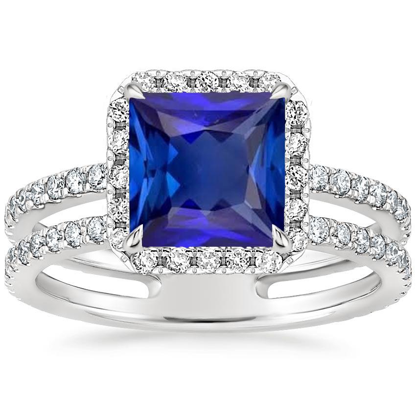 Halo Ring Princess Blue Saphir mit Pave Diamant Akzenten 6,50 Karat - harrychadent.ch