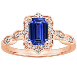 Halo Ring Roségold 14K Smaragdblauer Saphir & Diamant 4 Karat