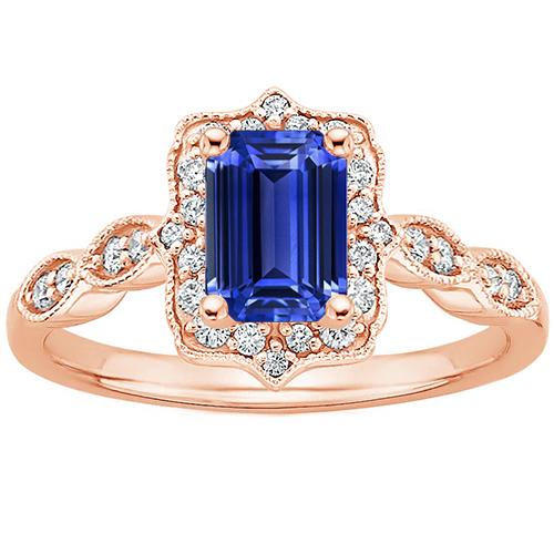 Halo Ring Roségold 14K Smaragdblauer Saphir & Diamant 4 Karat - harrychadent.ch