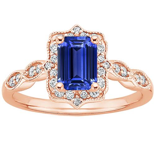 Halo Ring Roségold 14K Smaragdblauer Saphir & Diamant 4 Karat - harrychadent.ch