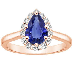 Halo Ring Roségold Birnenform Blauer Saphir & Diamanten 3.75 Karat