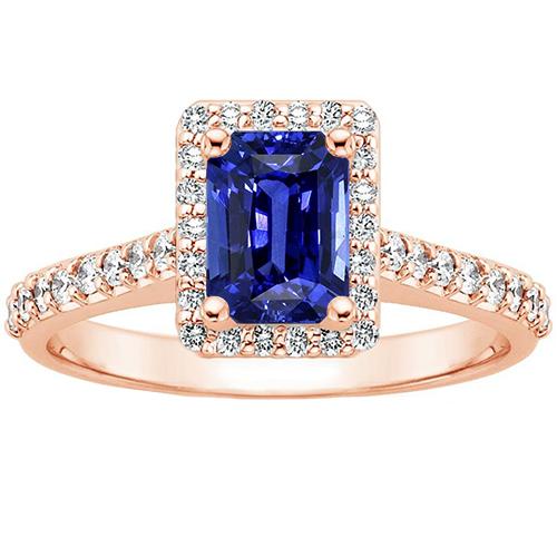 Halo Ring Roségold Smaragd srilankischer Saphir & Diamanten 5,25 Karat