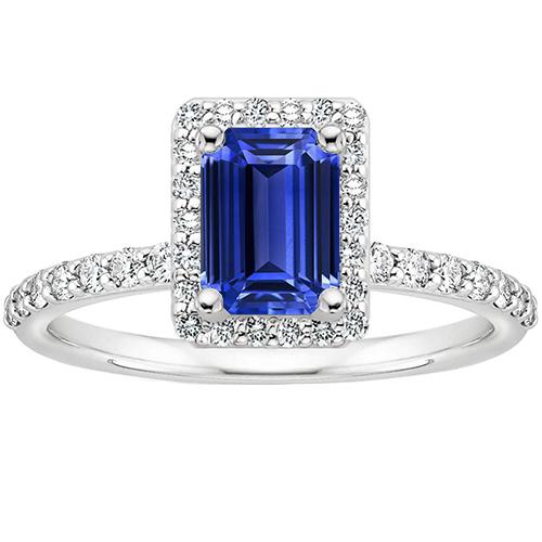 Halo Ring Smaragd Ceylon Saphir & Diamant 4,25 Karat Weißgold 14K - harrychadent.ch