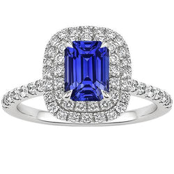 Halo Ring Smaragdblauer Saphir & Diamant 5 Karat Weißgold 14K