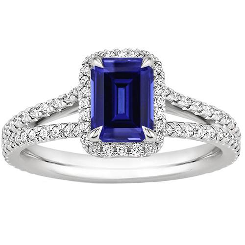 Halo Ring Split Shank Smaragd Ceylon Saphir & Diamanten 4 Karat