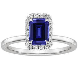 Halo Ring Sri Lanka Saphir & Diamant 4 Karat Smaragdschliff