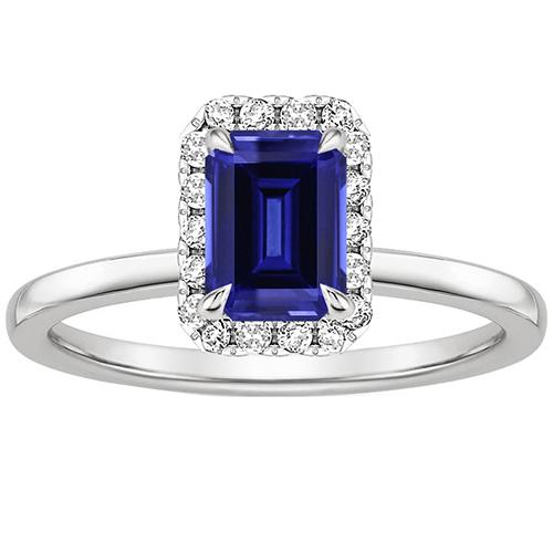 Halo Ring Sri Lanka Saphir & Diamant 4 Karat Smaragdschliff - harrychadent.ch