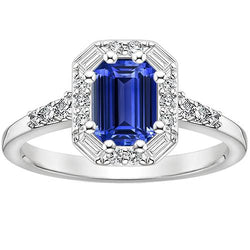 Halo Ring Sri Lanka Saphir & Diamant 4 Karat Smaragdschliff