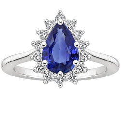 Halo Ring Star Style Birne Ceylon Saphir & Diamanten 3,50 Karat