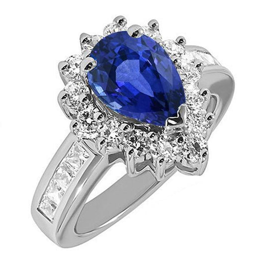 Halo Ring Star Style Blauer Saphir & Diamanten 3,50 Karat Kanalset - harrychadent.ch