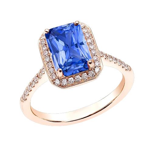 Halo Ring Strahlend Blauer Saphir & Diamanten Roségold 3,50 Karat - harrychadent.ch