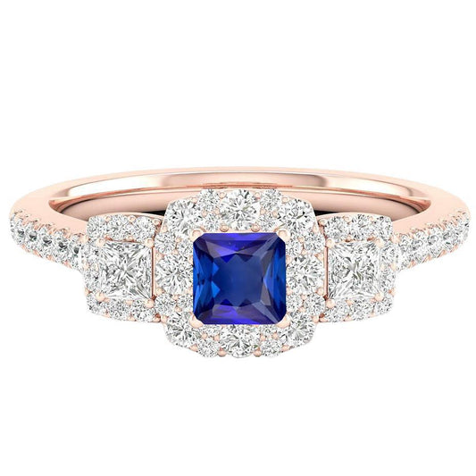 Halo Ring Strahlender Saphir Prinzessin & runder Diamantschmuck 5 Karat - harrychadent.ch