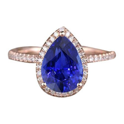 Halo Ring Tropfenform Ceylon Saphir & Diamanten 3,75 Karat