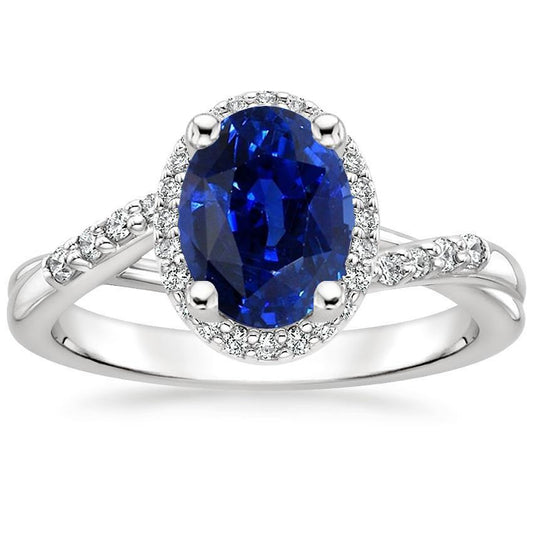 Halo Ring Twist Style Oval Blauer Saphir & Diamanten 3.75 Karat - harrychadent.ch