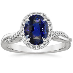 Halo Ring Twisted Style Oval Ceylon Saphir & Diamanten 4,75 Karat