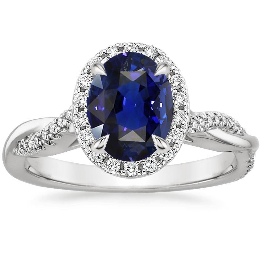 Halo Ring Twisted Style Oval Ceylon Saphir & Diamanten 4,75 Karat - harrychadent.ch