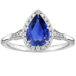 Halo Ring Vintage-Stil Birne Sri Lanka Saphir & Diamanten 3,50 Karat