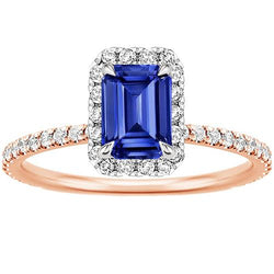 Halo -Ring Zwei -Ton -Gold -Ceylon -Sapphire und diamant 4,25 Karat