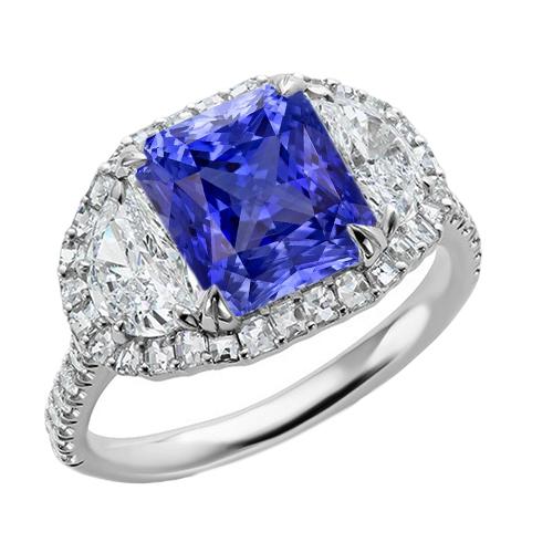 Halo Ringkissen Saphir mit Halbmond & rundem Diamant 4,50 Karat - harrychadent.ch