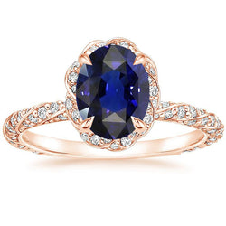 Halo Rose Gold Ring Twist Style Ceylon Saphir & Diamanten 3,50 Karat