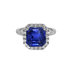 Halo Runden Diamant & Asscher Cut Blue Saphir Ring 5,75 Karat Neu