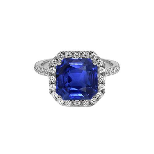 Halo Runden Diamant & Asscher Cut Blue Saphir Ring 5,75 Karat Neu - harrychadent.ch