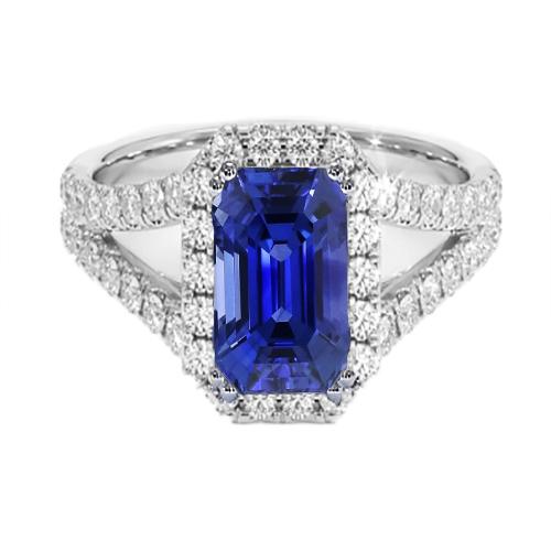 Halo Runden Diamant & Ceylon Saphir Verlobungsring 11,75 Karat - harrychadent.ch