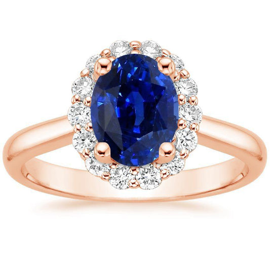 Halo Runden Diamant & Oval Ring Sri Lankan Saphir 3,50 Karat - harrychadent.ch