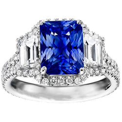 Halo Saphir Edelstein Ring 6 Karat Smaragd & Runde Diamanten Pavé Set
