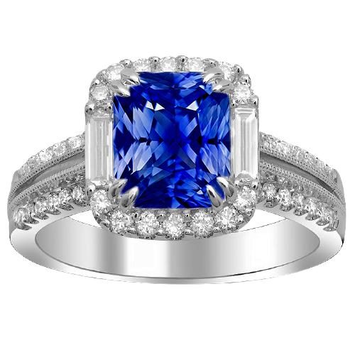 Halo Saphir Ring Baguette & Runde Akzente 4,50 Karat Split Shank - harrychadent.ch
