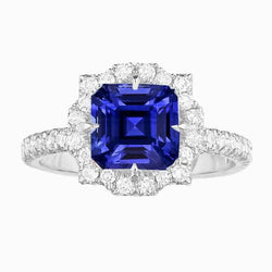 Halo Saphir Verlobungsring Blumenstil Asscher Schliff 3,50 Karat