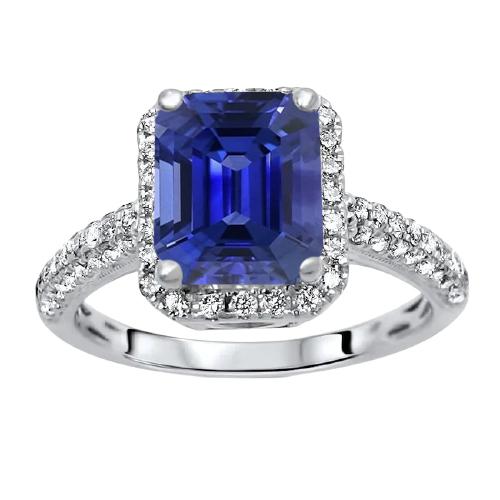 Halo Saphir Verlobungsring Zweireihig Pave Set Diamanten 4 Karat - harrychadent.ch