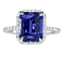 Halo Smaragd Ceylon Saphir Ring Krappenbesatz Diamanten 4,50 Karat
