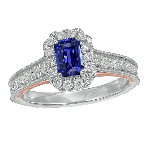 Halo Radiant Ceylon Sapphire Ring & runde Diamantakzente 3,50 Karat - harrychadent.ch