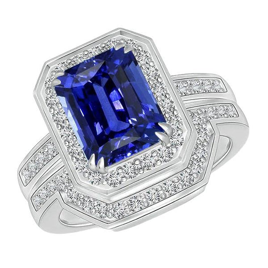 Halo Radiant Saphir Ehering Set Weißgold Diamanten 4,50 Karat - harrychadent.ch
