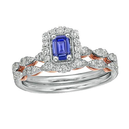 Halo-Smaragdblauer Saphir-Ring, besetzt mit einem goldenen Diamantband von 2,50 Karat - harrychadent.ch