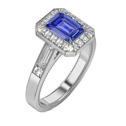 Halo Smaragdblauer Saphir-Verlobungsring 3,50 Karat Schmuck