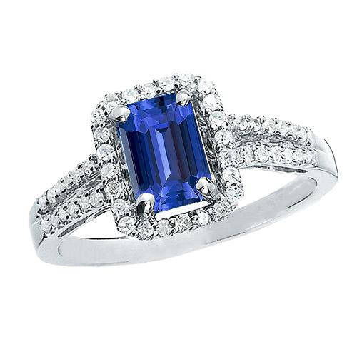 Halo Smaragdschliff Ceylon Saphir Ring Split Shank Diamant 4 Karat - harrychadent.ch