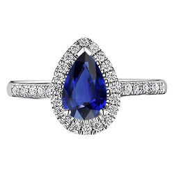 Halo Srilanka Saphir Birnenförmiger Ring & Diamanten 3,50 Karat