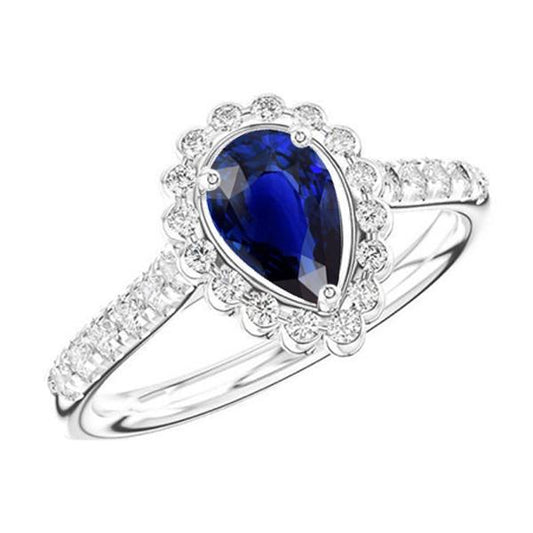 Halo Srilanka Saphir Ring Birne Weißgold & Diamanten 4 Karat - harrychadent.ch